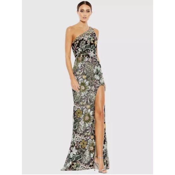 Mac Duggal Dress 49574 Floral One Shoulder Embroidered Beaded Gown Size 12 - Picture 5 of 5